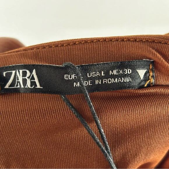 Zara Dress Size Large New Brown Draped Mini ruched - Picture 7 of 12
